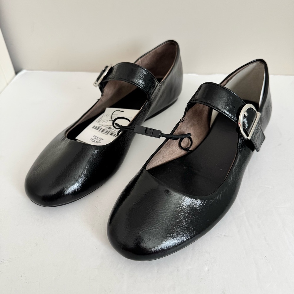 NWT ZARA LEATHER BUCKLE BALLET FLATS in BLACK size 39 /9 - Picture 5 of 16